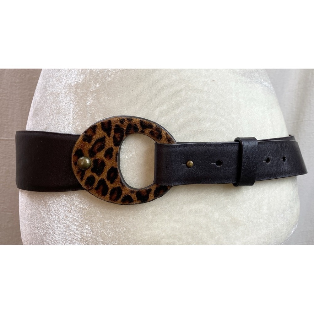 Chico’s Leopard Print Adjustable Leather Belt Hip Waist Belt Size Medium